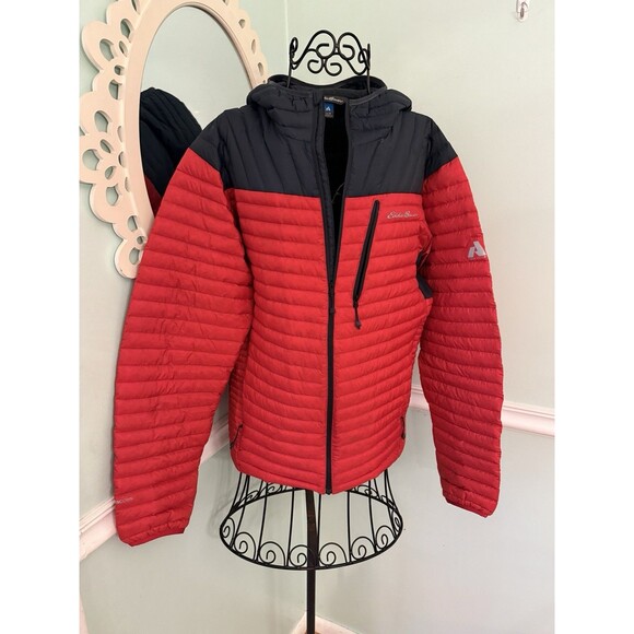 Eddie Bauer Red Black First Ascent Stormdown 800 Down Thin Puffer Jacket Men’s M - Picture 1 of 9